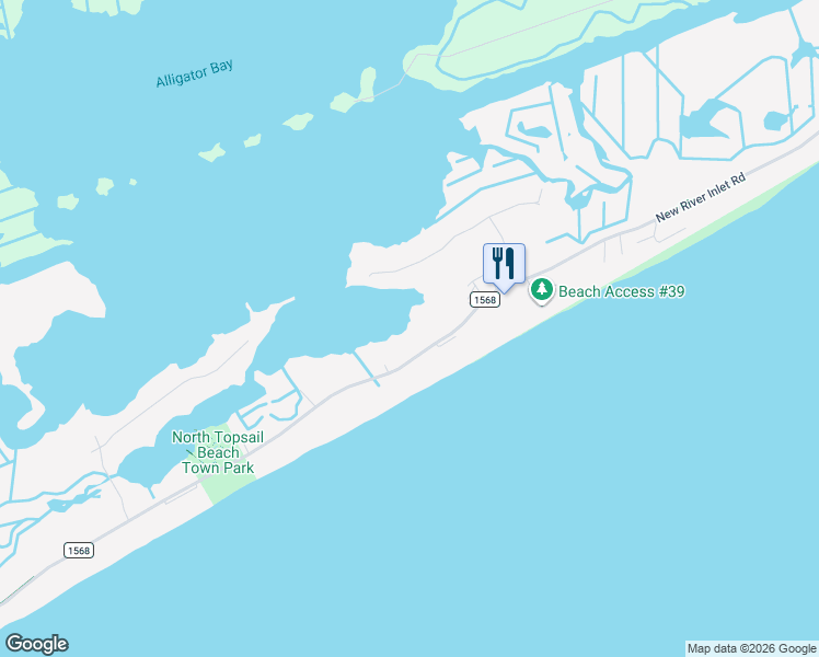 map of restaurants, bars, coffee shops, grocery stores, and more near 739 New River Inlet Road in North Topsail Beach