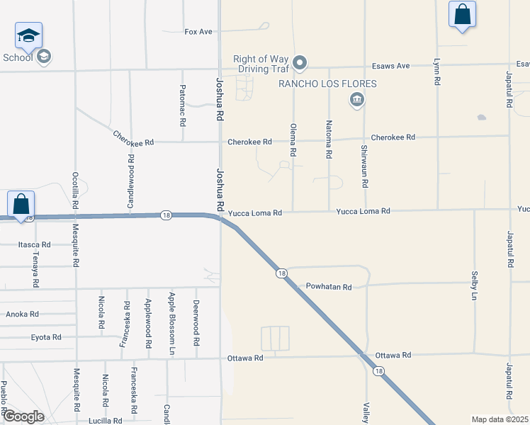 map of restaurants, bars, coffee shops, grocery stores, and more near 23373 Yucca Loma Road in Apple Valley