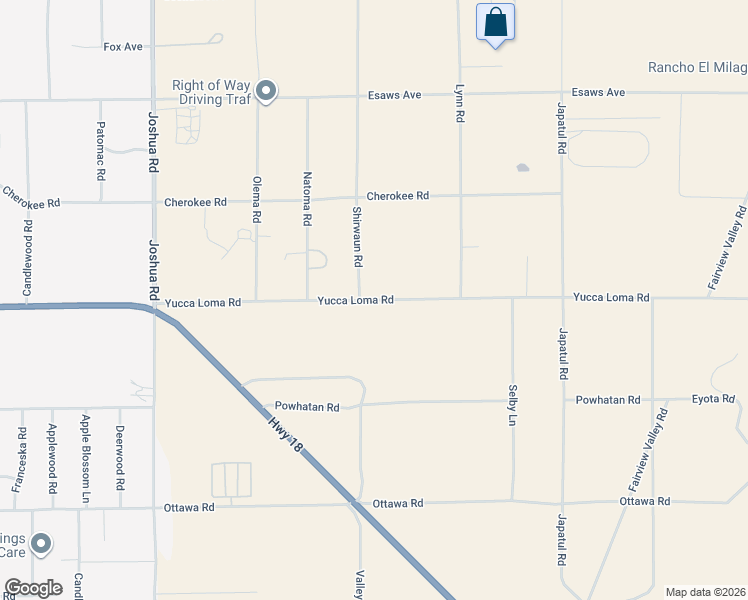 map of restaurants, bars, coffee shops, grocery stores, and more near 23737 Yucca Loma Road in Apple Valley