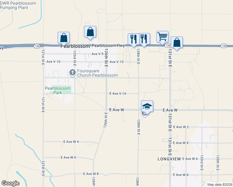 map of restaurants, bars, coffee shops, grocery stores, and more near East Avenue V 14 in Pearblossom