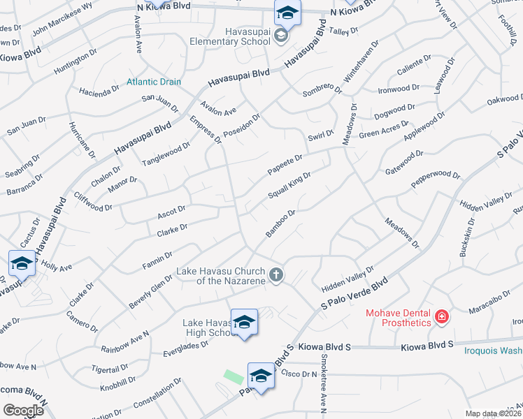 map of restaurants, bars, coffee shops, grocery stores, and more near 2730 Squall King Court in Lake Havasu City