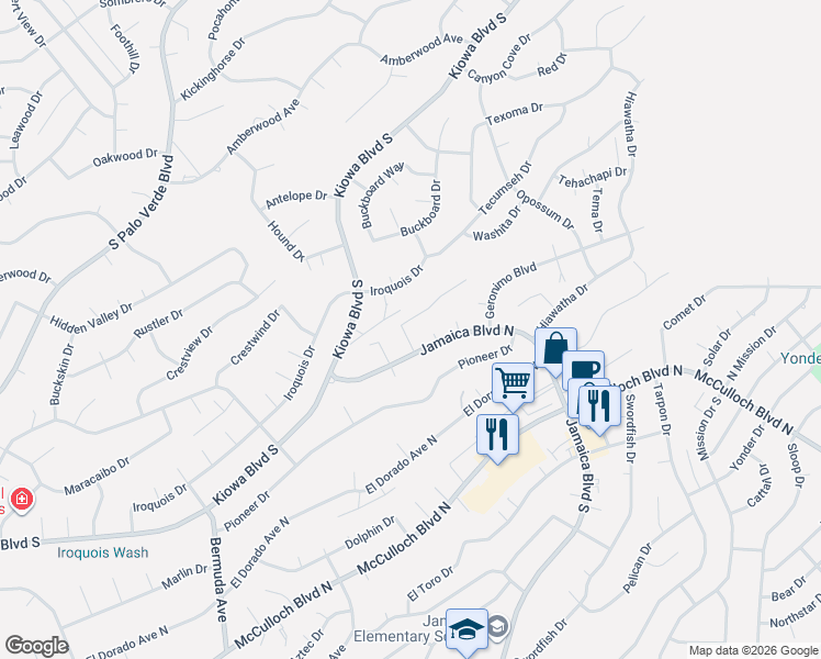 map of restaurants, bars, coffee shops, grocery stores, and more near 3479 Shawnee Ln in Lake Havasu City