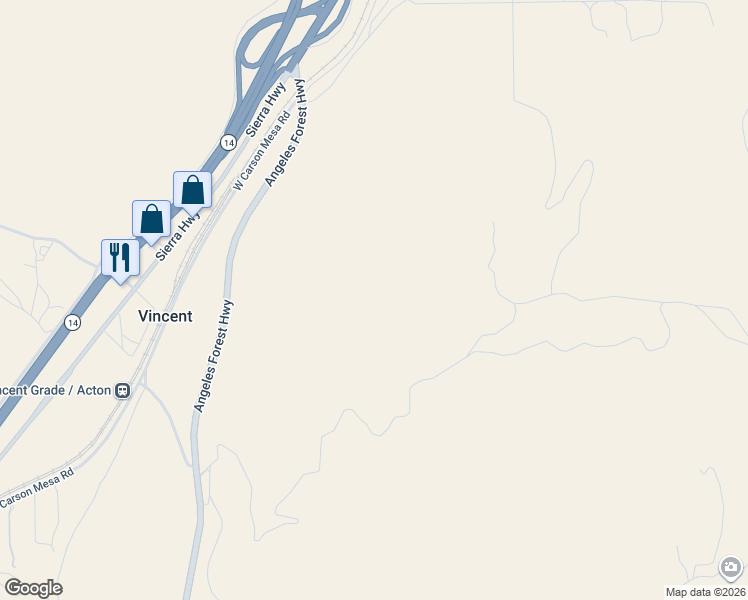 map of restaurants, bars, coffee shops, grocery stores, and more near Angeles Forest Highway in Acton