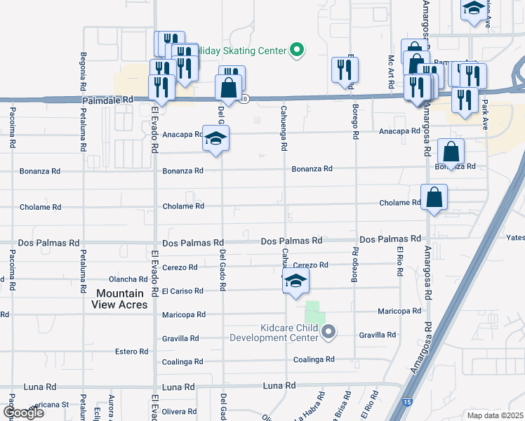 map of restaurants, bars, coffee shops, grocery stores, and more near 14825 Cholame Road in Victorville