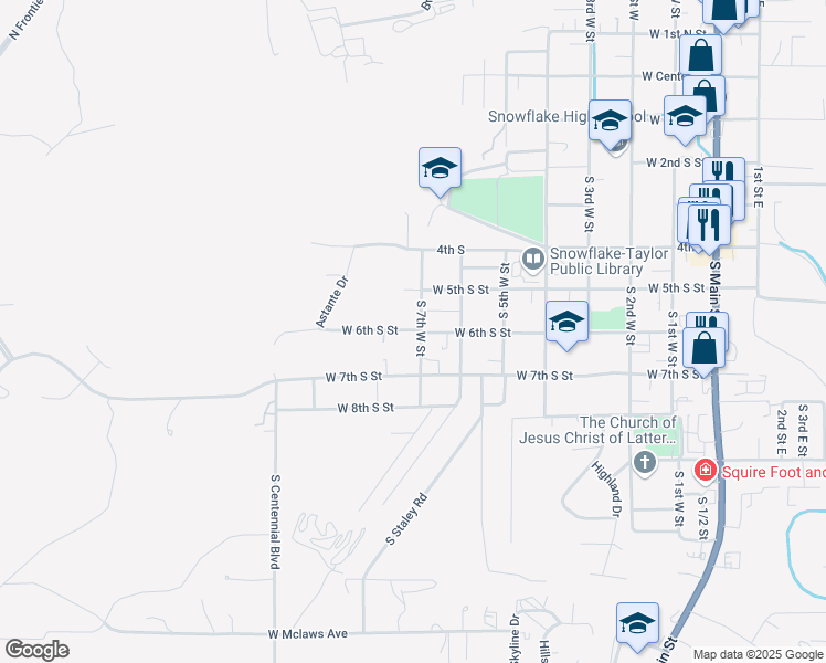 map of restaurants, bars, coffee shops, grocery stores, and more near 543 South 7th Street West in Snowflake