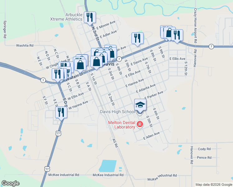 map of restaurants, bars, coffee shops, grocery stores, and more near 405 South 3rd Street in Davis