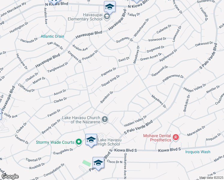 map of restaurants, bars, coffee shops, grocery stores, and more near 2801 Bamboo Court in Lake Havasu City