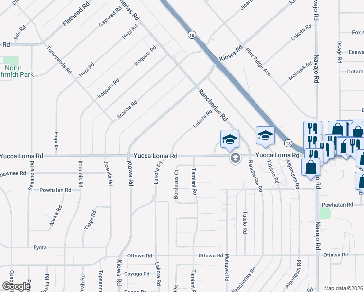map of restaurants, bars, coffee shops, grocery stores, and more near 13755 Lakota Road in Apple Valley