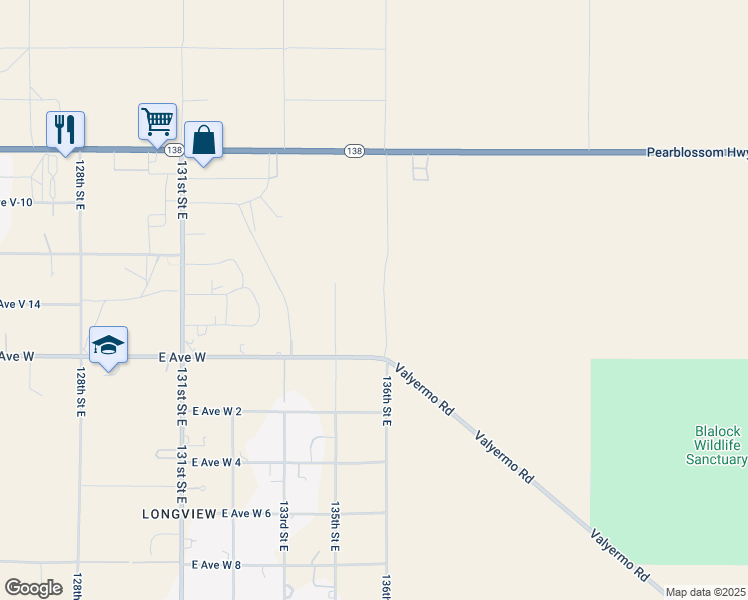 map of restaurants, bars, coffee shops, grocery stores, and more near 136 East Avenue V 12 in Pearblossom