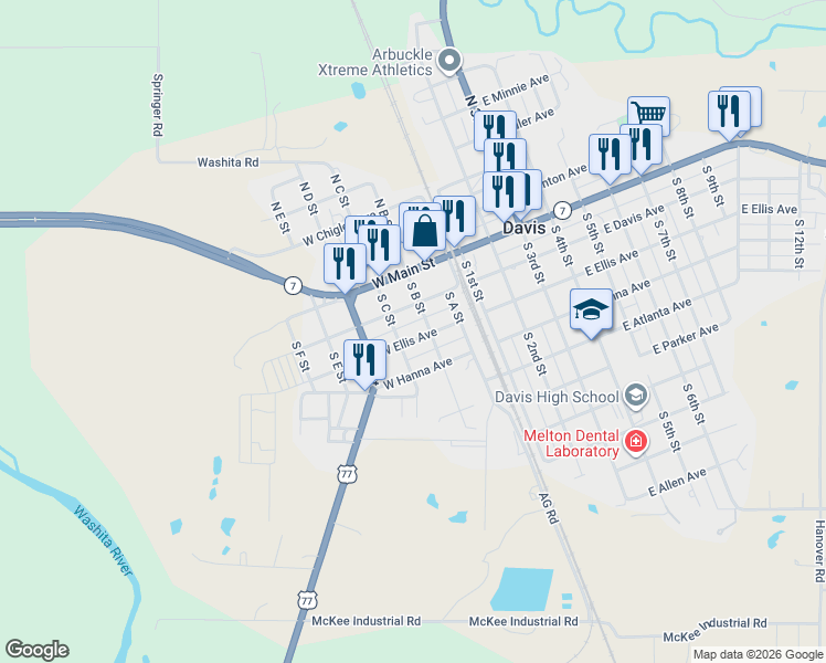 map of restaurants, bars, coffee shops, grocery stores, and more near 207 South B Street in Davis