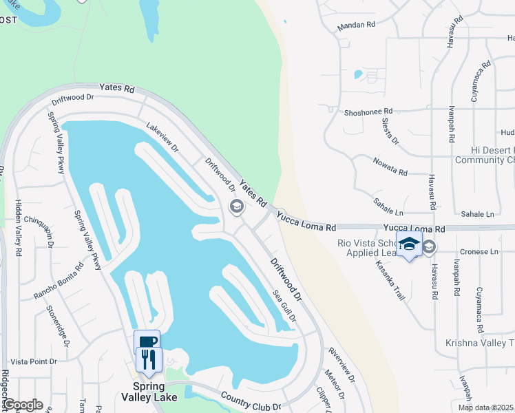 map of restaurants, bars, coffee shops, grocery stores, and more near 18460 Fortuna Lane in Victorville