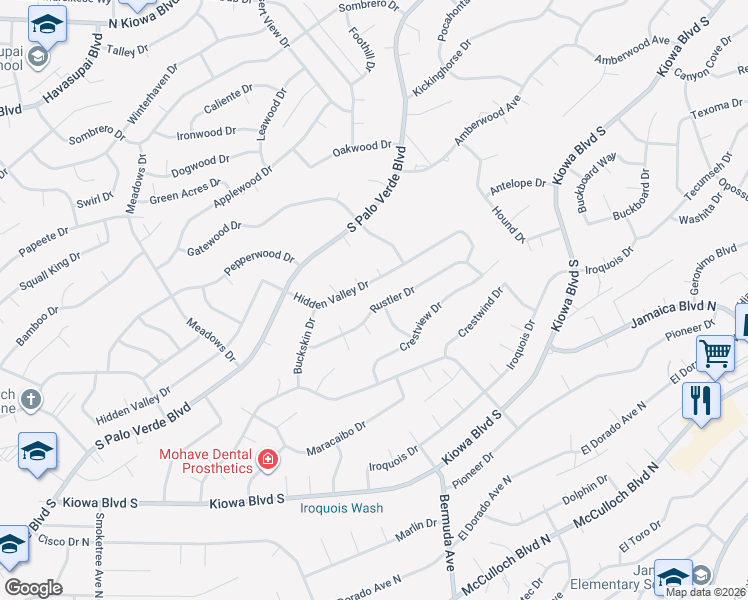 map of restaurants, bars, coffee shops, grocery stores, and more near 3175 Rustler Drive in Lake Havasu City