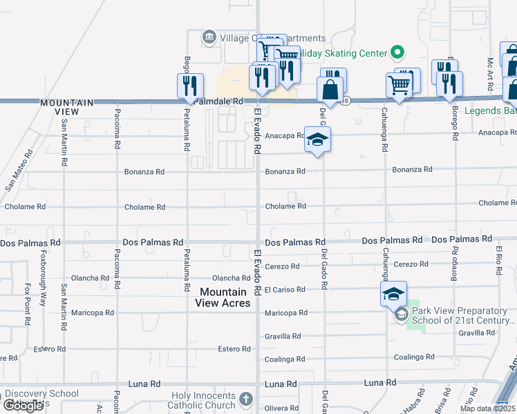map of restaurants, bars, coffee shops, grocery stores, and more near Cholame Road in Victorville