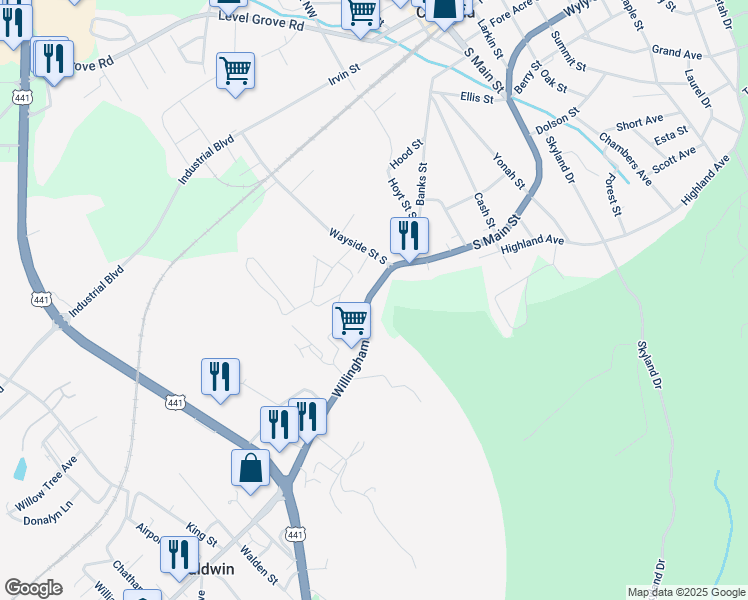 map of restaurants, bars, coffee shops, grocery stores, and more near 133 South Main Street in Cornelia