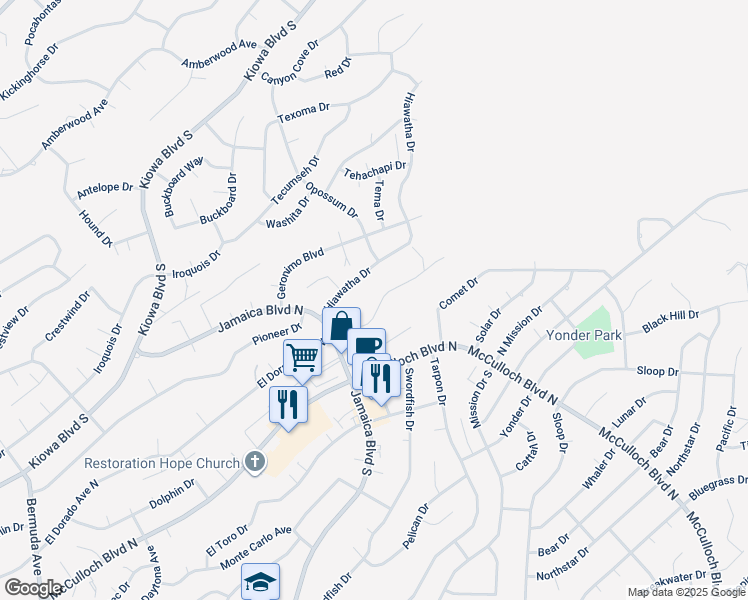 map of restaurants, bars, coffee shops, grocery stores, and more near 3655 El Dorado Avenue North in Lake Havasu City
