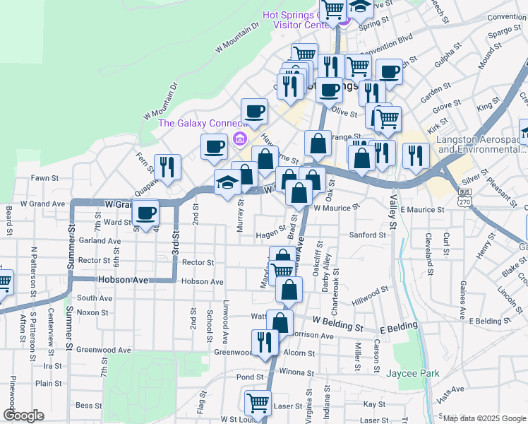 map of restaurants, bars, coffee shops, grocery stores, and more near 130 Liberty Street in Hot Springs