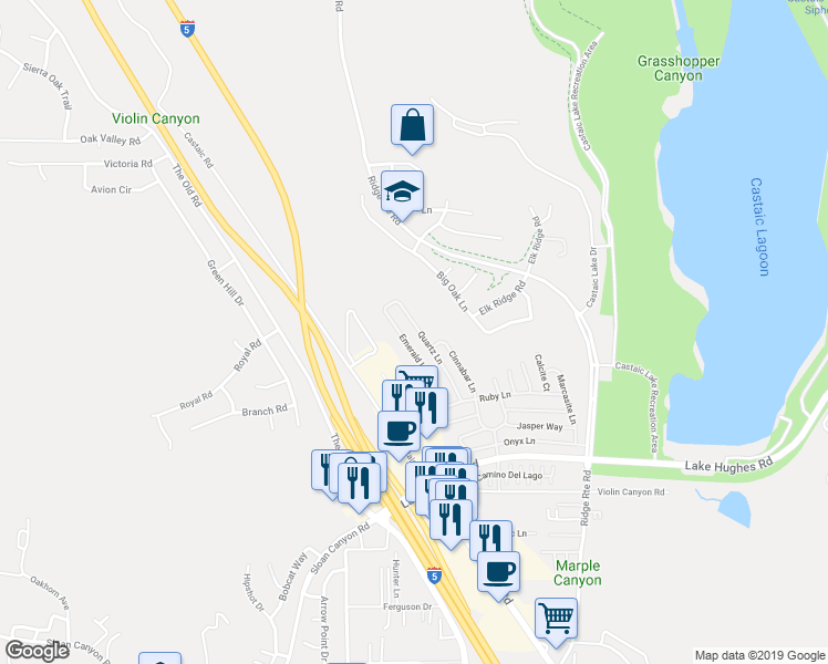 map of restaurants, bars, coffee shops, grocery stores, and more near 32005 Quartz Lane in Castaic