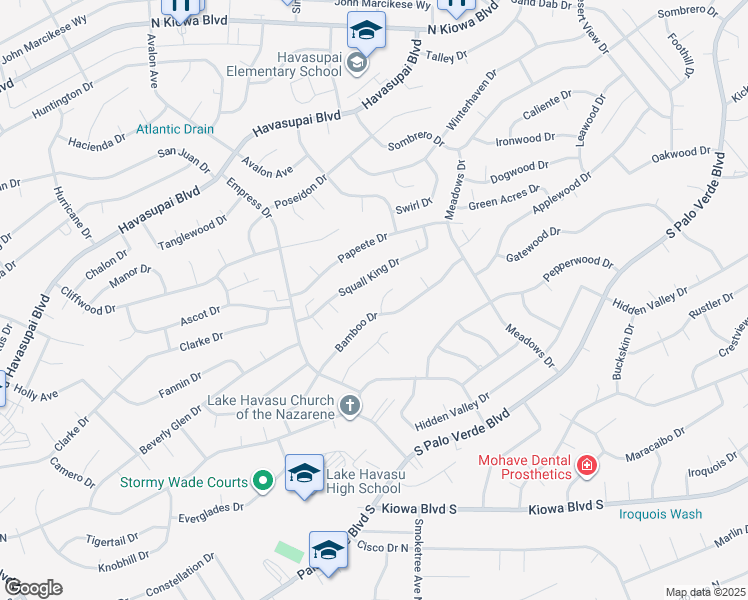 map of restaurants, bars, coffee shops, grocery stores, and more near 2801 Bamboo Court in Lake Havasu City
