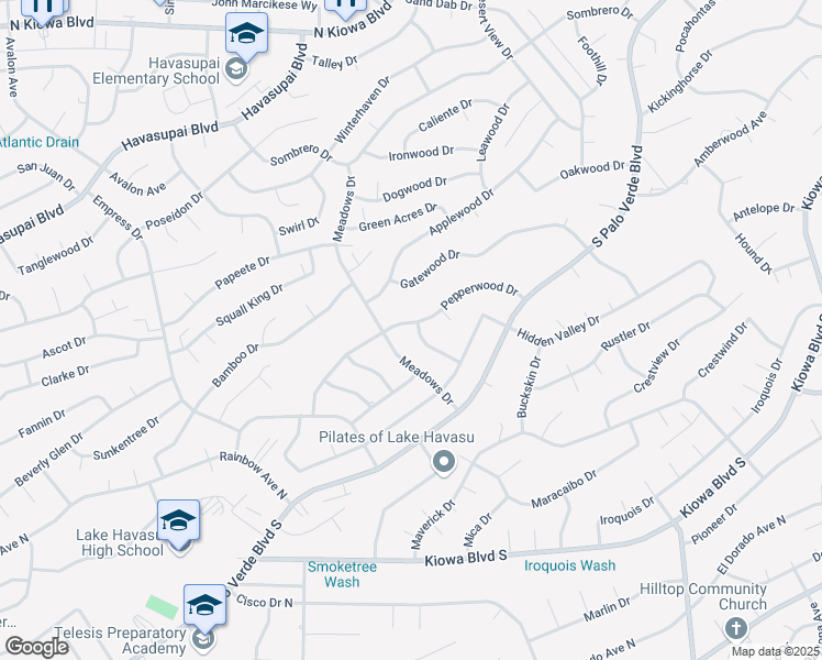 map of restaurants, bars, coffee shops, grocery stores, and more near 515 Highland Drive in Lake Havasu City