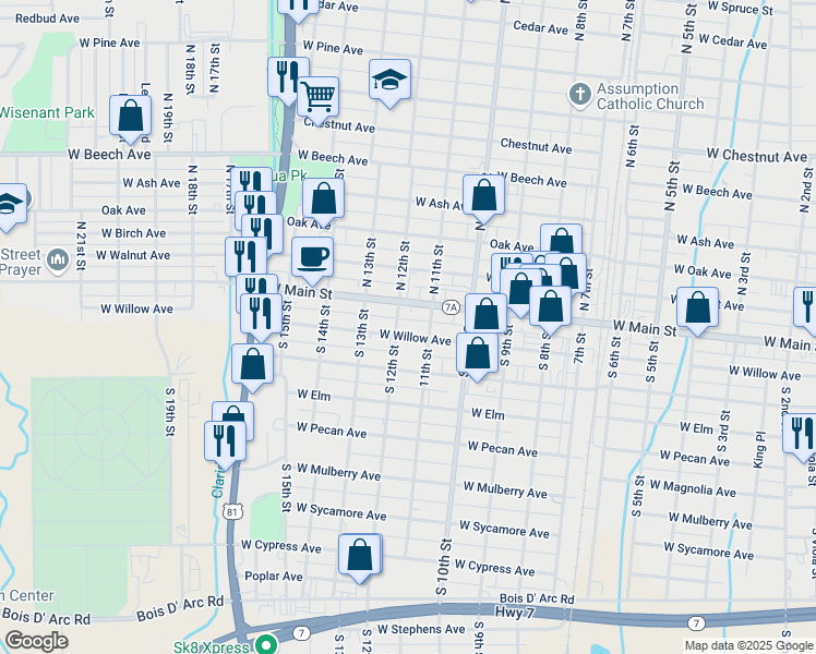 map of restaurants, bars, coffee shops, grocery stores, and more near 1107 Willow Avenue in Duncan
