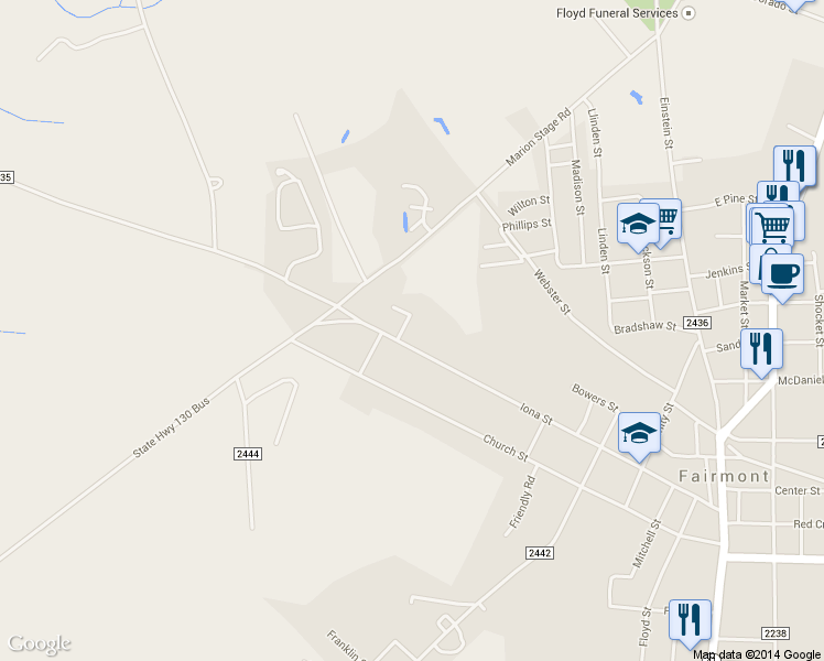 map of restaurants, bars, coffee shops, grocery stores, and more near 902 Iona Street in Fairmont