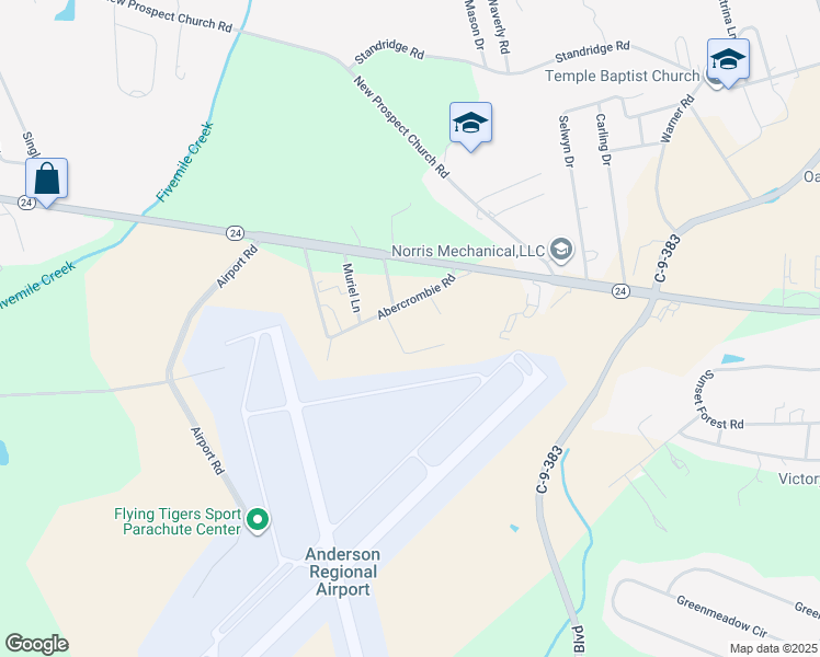 map of restaurants, bars, coffee shops, grocery stores, and more near 408 Abercrombie Road in Anderson