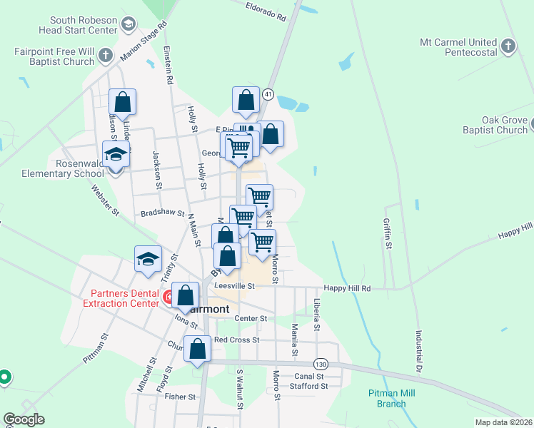 map of restaurants, bars, coffee shops, grocery stores, and more near 50 Shocket Street in Fairmont