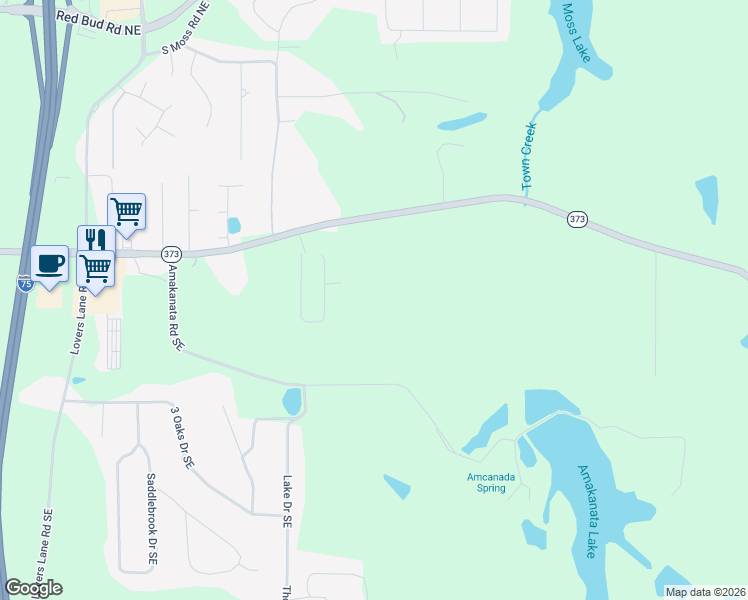 map of restaurants, bars, coffee shops, grocery stores, and more near 1845 Dews Pond Road Southeast in Calhoun