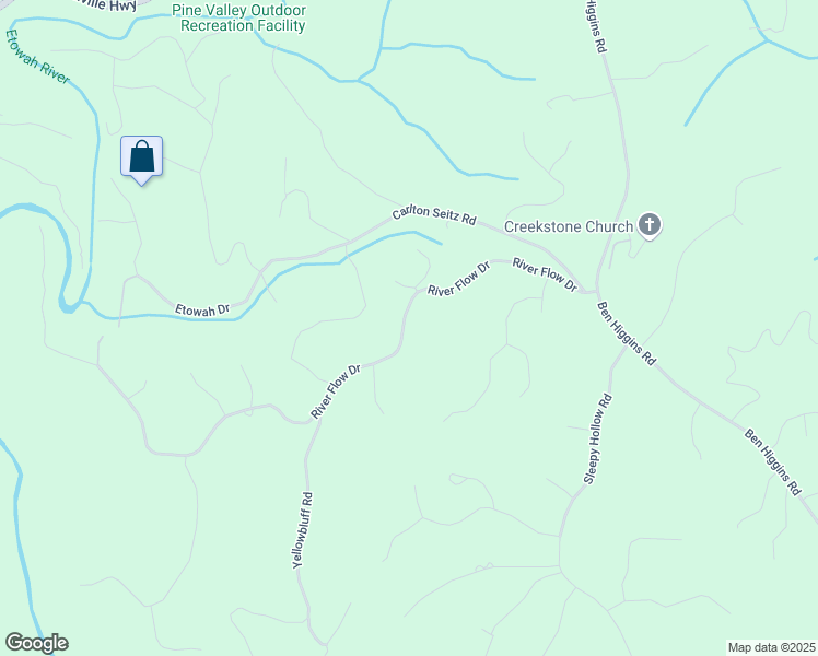 map of restaurants, bars, coffee shops, grocery stores, and more near 505 River Flow Drive in Dahlonega