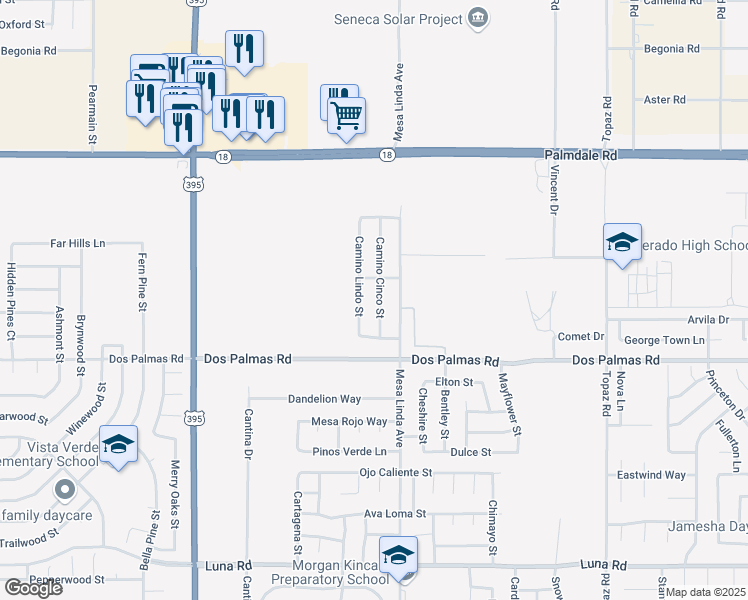 map of restaurants, bars, coffee shops, grocery stores, and more near 13814 Camino Cinco in Victorville