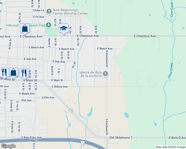 map of restaurants, bars, coffee shops, grocery stores, and more near 117 North N Street in Duncan