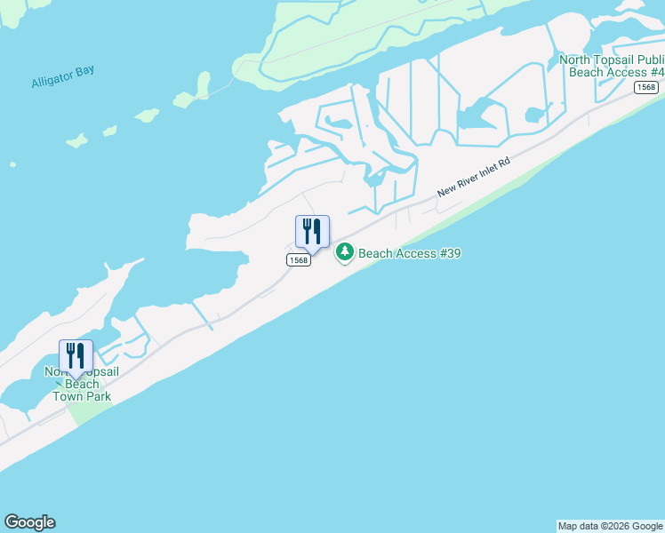 map of restaurants, bars, coffee shops, grocery stores, and more near 790 New River Inlet Road in North Topsail Beach