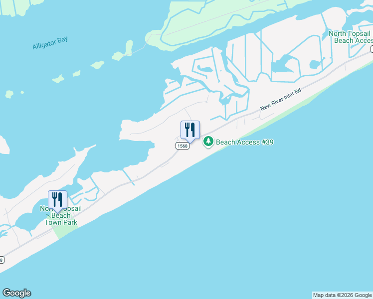 map of restaurants, bars, coffee shops, grocery stores, and more near 774 New River Inlet Road in North Topsail Beach