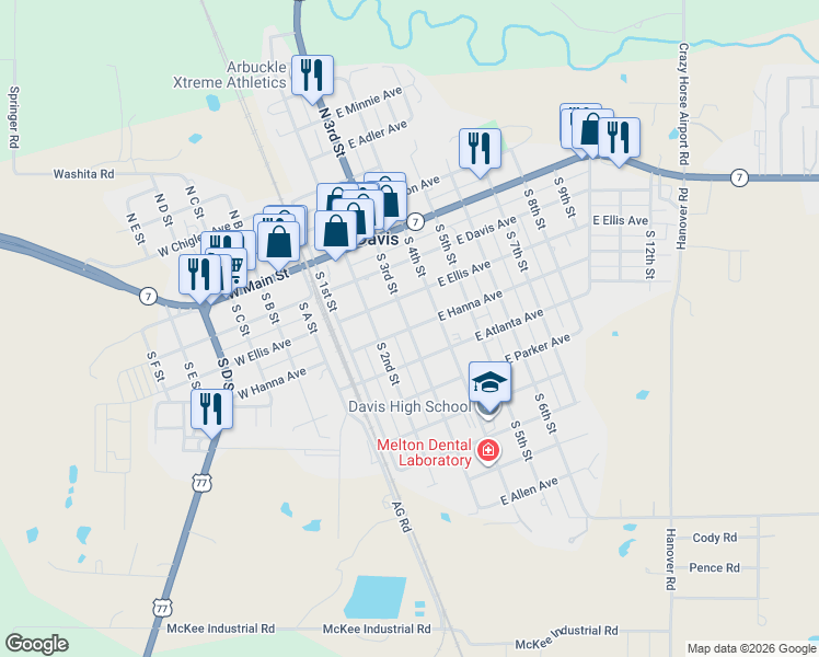 map of restaurants, bars, coffee shops, grocery stores, and more near 300 East Hanna Avenue in Davis