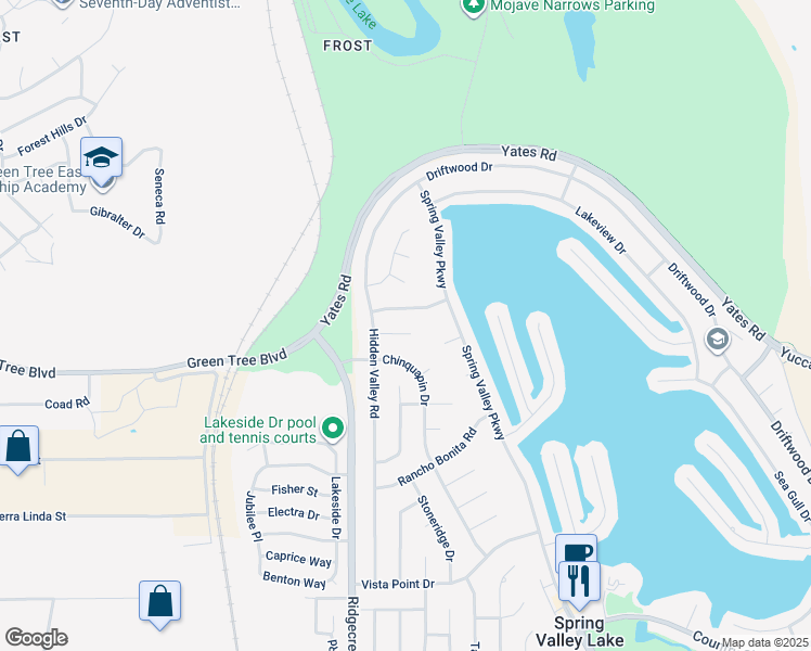 map of restaurants, bars, coffee shops, grocery stores, and more near 17800 Cresta Blanca Lane in Victorville