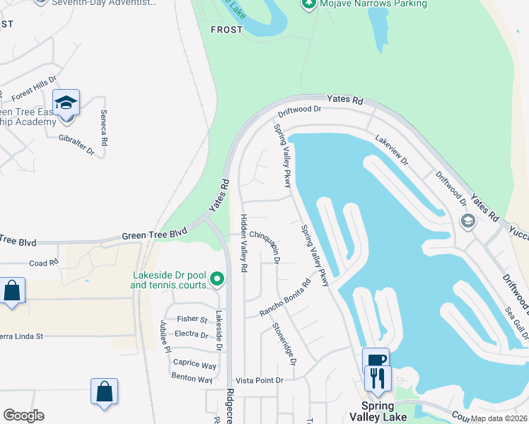 map of restaurants, bars, coffee shops, grocery stores, and more near 17800 Cresta Blanca Lane in Victorville