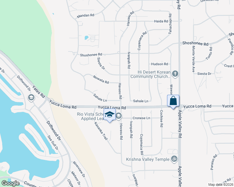 map of restaurants, bars, coffee shops, grocery stores, and more near 13780 Havasu Road in Apple Valley