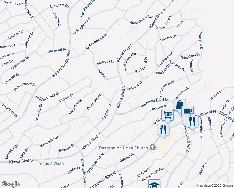 map of restaurants, bars, coffee shops, grocery stores, and more near 3378 Iroquois Drive in Lake Havasu City