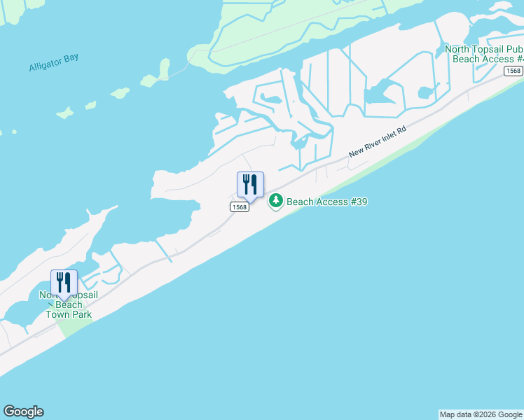 map of restaurants, bars, coffee shops, grocery stores, and more near 790 New River Inlet Road in North Topsail Beach