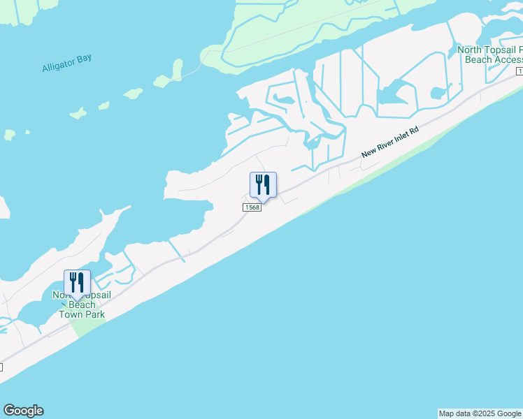 map of restaurants, bars, coffee shops, grocery stores, and more near 790 New River Inlet Road in North Topsail Beach