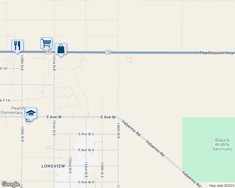 map of restaurants, bars, coffee shops, grocery stores, and more near 136th Street East in Pearblossom