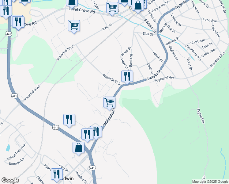 map of restaurants, bars, coffee shops, grocery stores, and more near 133 South Main Street in Cornelia