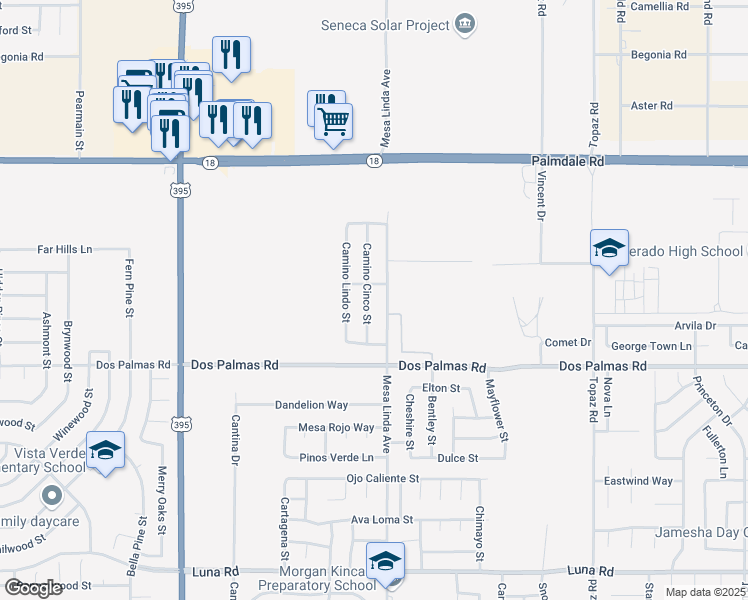map of restaurants, bars, coffee shops, grocery stores, and more near 13814 Camino Cinco in Victorville