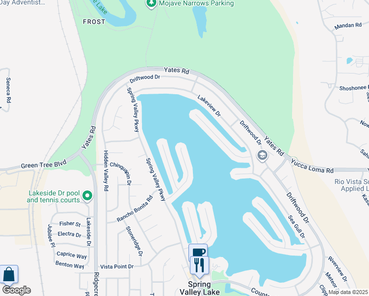 map of restaurants, bars, coffee shops, grocery stores, and more near 18091 Mariner Drive in Victorville