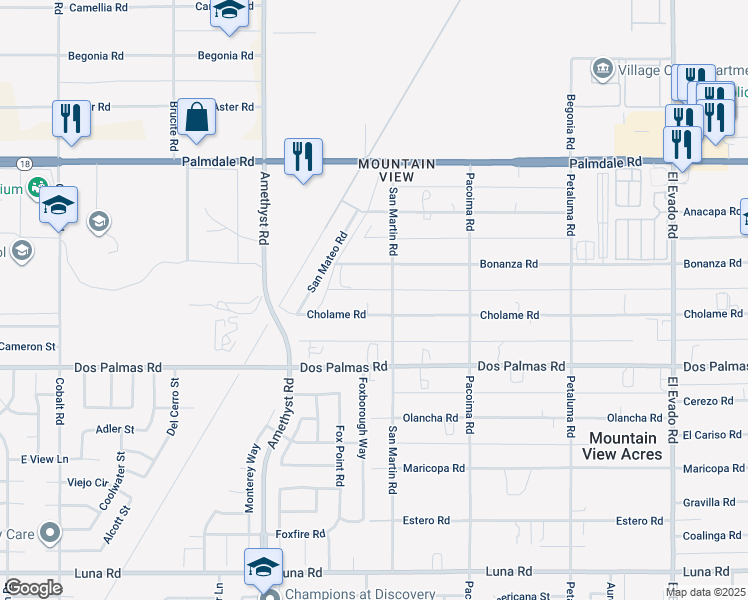 map of restaurants, bars, coffee shops, grocery stores, and more near 13890 Cholame Road in Victorville