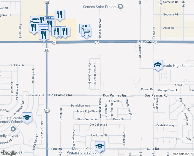 map of restaurants, bars, coffee shops, grocery stores, and more near 13814 Camino Cinco in Victorville