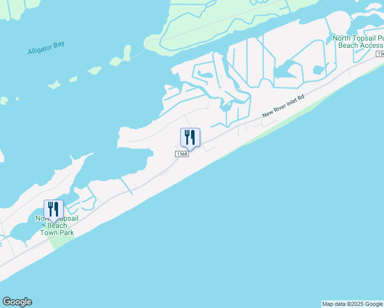 map of restaurants, bars, coffee shops, grocery stores, and more near 774 New River Inlet Road in North Topsail Beach