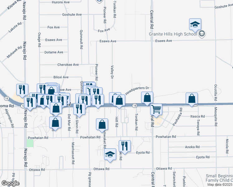 map of restaurants, bars, coffee shops, grocery stores, and more near 13755 Valley Drive in Apple Valley
