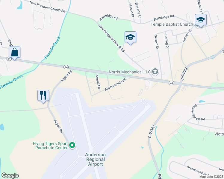 map of restaurants, bars, coffee shops, grocery stores, and more near 408 Abercrombie Road in Anderson