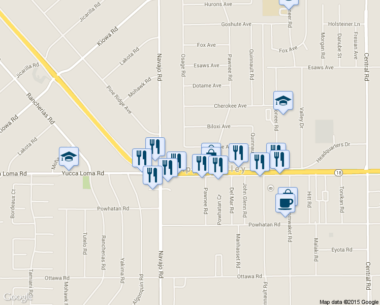map of restaurants, bars, coffee shops, grocery stores, and more near 21821 Arapahoe Avenue in Apple Valley